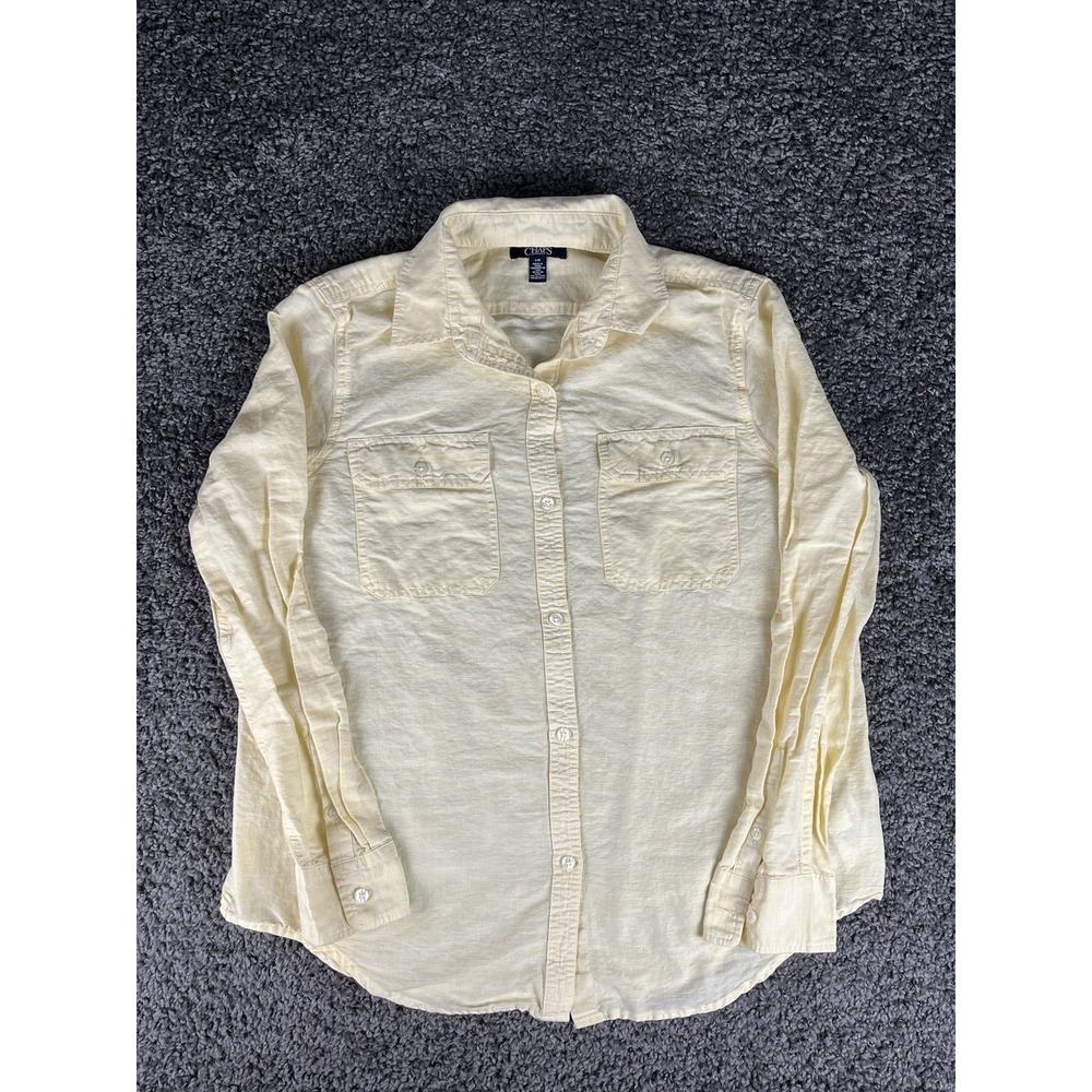 Chaps Classics Women's Long Sleeve Yellow Shirt Size Large 100% Linen Button-up
